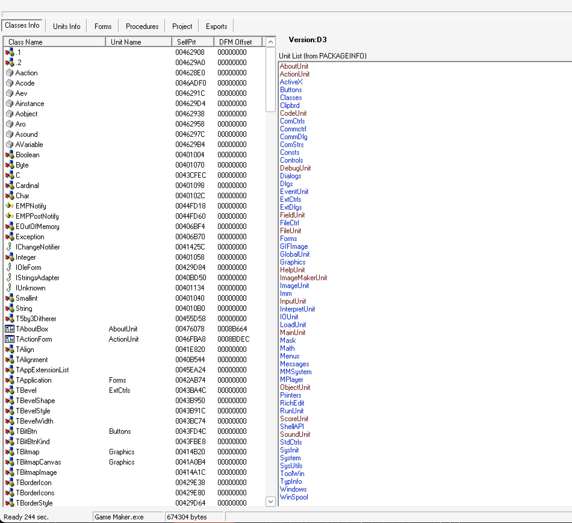 DeDe detecting Delphi 3 structures in Game Maker 1.1