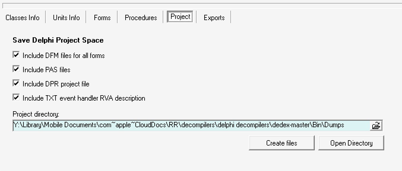 DeDe project export options