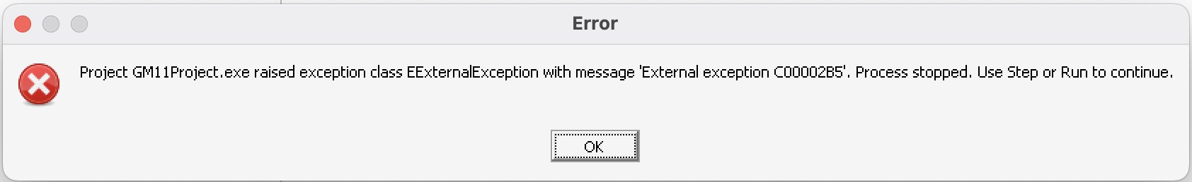 Delphi 3 external exception C00002B5 after adding all recovered Game Maker units
