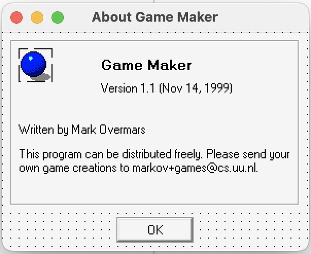 Recovered Game Maker 1.1 About form loaded in Delphi 3